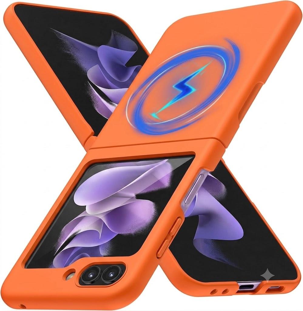 Magnetic for Galaxy Z Flip 5 Case, Compatible with Wireless Charging, Slim Anti-Yellow Matte Hard PC Protective Cute Case for Galaxy Z Flip 5, Orange