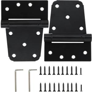 HOME MASTER HARDWARE Self-Closing Spring Gate Hinge 3-1/2" Heavy Duty Automatic T Hinges Steel Black Finish with Screws 2-Pack for Wood Fence Gate Vinyl Shed Door