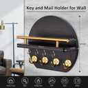 Nekon Key Holder for Wall - 9.8 Inch Apartment Wall Decor with Shelf and 8 Key Hooks, Circular Wood Key Hanger for Home Decor (Black with Golden Hooks)