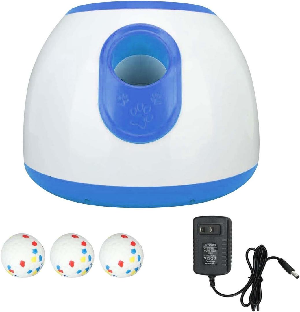 Automatic Dog Ball Launcher with 3 Balls, Interactive Dog Ball Thrower Outdoor Training Toys, Rechargable Dogs Ball Thrower Launcher with 3 Adjustable Launching Distance (Blue)