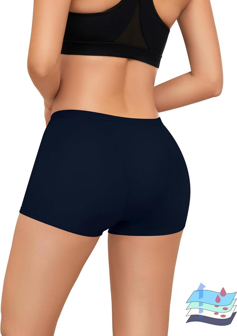 Period Boyshorts Heavy Flow Period Shorts for Women Leakproof Menstrual Panties Period Underwear for Women (Small, Navy Blue)