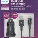 Philips Charging Pack 1 DC Charger 2 USB 2.4A & 1USB-A-C Cable Braided