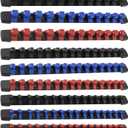 Socket Organizer Set, Metric SAE Socket Holders with Spring Ball Bearings Fits 1/4", 3/8", 1/2" Drive Sockets, Secure Holding Portable Socket Retention Home Workshop Tool Storage Organizer, 9 PCS