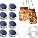 Urvoix Solar Mason Jar Lights - 8 Pack 30 LED Solar Fairy Lights Outdoor, Waterproof Mason Jar Lids Lights Solar Powered String Lights with Hangers(NO Jars) for Garden Patio Lantern Decor (Warm White)