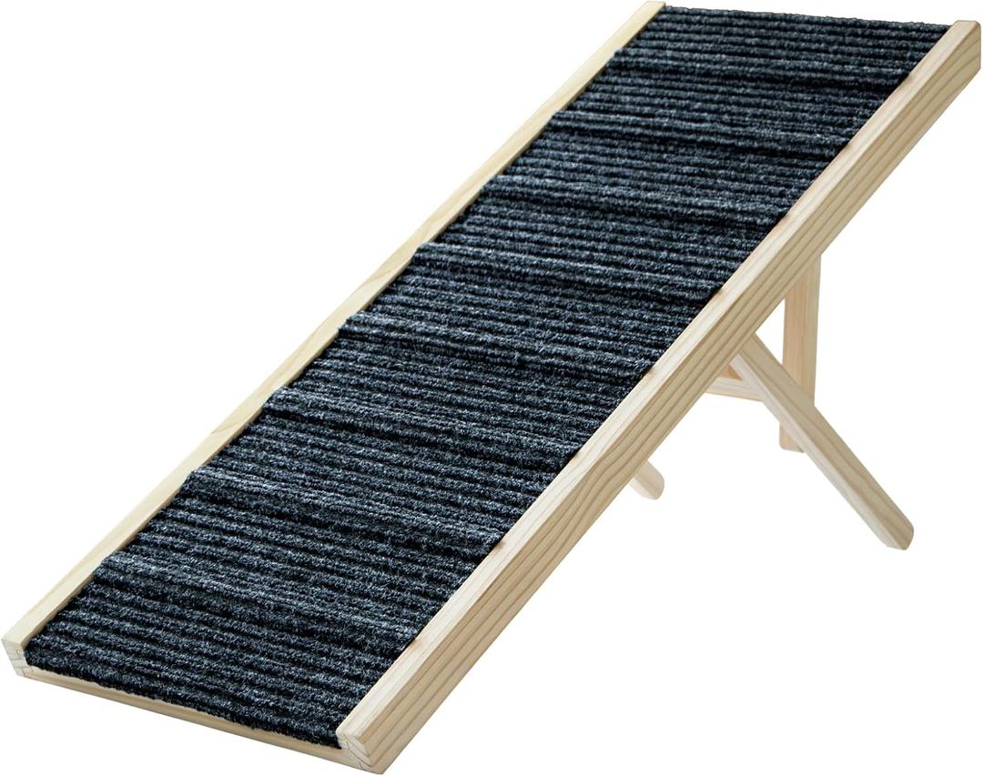 Dog Ramp for Bed, 43.5" Long Wooden Foldable Dog Ramp, 6 Adjustable Heights from 14" to 26" with Anti-Slip Traction Mat, Portable Pet Ramp for Car, Bed, Couch, Max 200lbs - 43.5inch