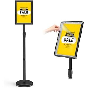 Hemndic Sign Stand Holder 8.5x11 Inches, Stand Up Sign Holder 8.5 x 11 with Rotated Frame, Height Adjustable Sign Stand and Snap-Open Frame