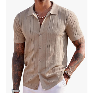 COOFANDY Men's Knit Shirts Short Sleeve Button Down Polo Shirt Fashion Casual Summer Beach Shirts, Size M
