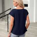 Blooming Jelly Womens Dressy Business Casual Tops Work Trendy Short Sleeve Shirts Summer Cute Pleated Blouses (Blue, L)