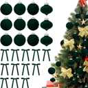 24 Pcs Velvet Christmas Balls Ornaments,Green Christmas Ornaments Include 12Pcs 3.15Inch Xmas Balls 12 Vintage Ribbon Bows,Green Ornaments for Christmas Tree and Indoor Holiday Decor