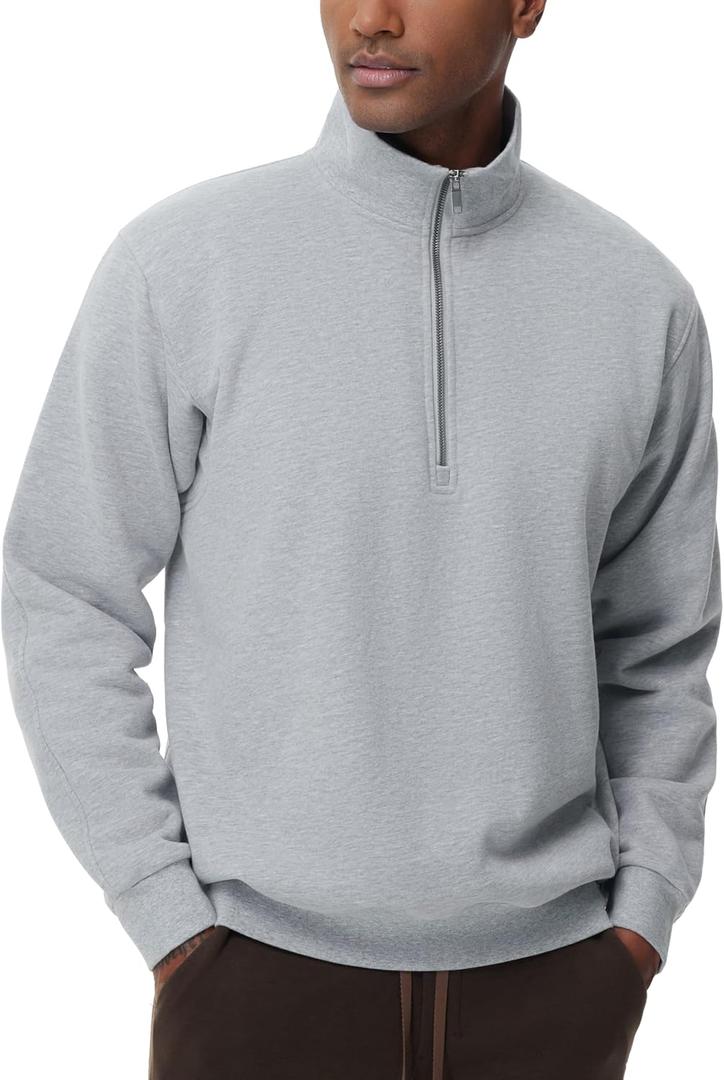 THE GYM PEOPLE Men's Half Zip Fleece Pullover Sweatshirts Midweight Mock Neck Workout Sweat Tops (Gray, S)