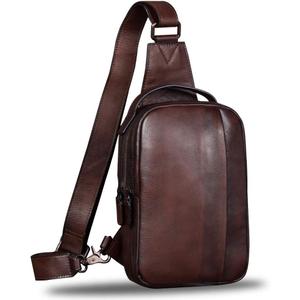 IVTG Genuine Leather Sling Bag for Men and Women Vintage Real Leather Sling Backpack Shoulder Crossbody Bag Chest Purse (Coffee)