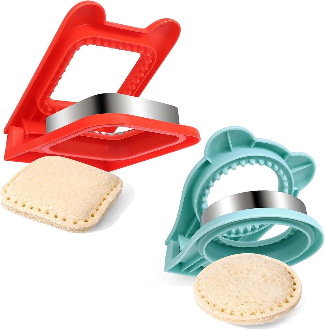 Vodolo Sandwich Maker,2PCS Sandwich Cutters for Kids Lunch,Crustless Breakfast Sandwich Cutter and Sealer Set Great for Children Boys Girls Lunchbox and Bento Box, Circle Square (Blue)