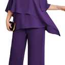 Hanna Nikole Plus Size Mother of Bride Pant Suits 2 Piece Chiffon Sets Ruffle Layers Wedding Guest Outfit (Small, Purple)