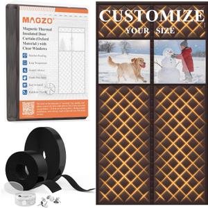 Customizable Magnetic Thermal Insulated Door Curtain with Perspective Window, 5 Layers Oxford&Cotton Cover Blanket Insulation for Winter/Doorway/Attic/Front/Back/Sliding Doors, Keep Cold Out, Brown (Custom Your Size)