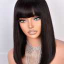 Bob Wig Human Hair 210% Density Bob Wig with Bangs 100% Human Hair Wigs for Black Women Pre-Bleached Glueless Straight Bob Wigs(14Inch,black bob wig)