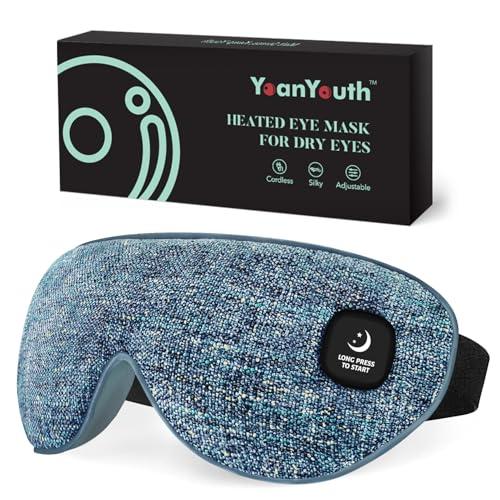 YoanYouth Heated Eye Mask for Dry Eyes, FSA Eligible HSA, Cordless Warm Compress for Eyes, Light Blocking Eye Heating Pad, Styes, Sleep, Cover Washable, Rechargeable, Deep Blue