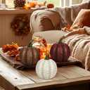 Oairse 6 Inch Large Artificial Pumpkins, 3 Pcs Fall Pumpkin Decor Beige Dark Red Brown Faux Resin Pumpkins Woven Pumpkin Centerpiece for Rustic Farmhouse Fall Thanksgiving Autumn Harvest Table Decor