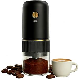 Coffee Grinder Electric Automatic Spice Grinder Adjustable Coarseness Rechargeable Coffee Grinder Portable Mini Bur Mill for Home Use (Black)