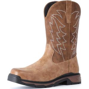 ANGRYRAM Cowboy Work Boots for Men Square Toe Leather Western Boot Slip Resistant Indestructable Steel Toe Safety Boots for Men Work-Man Pro Series, 10.5