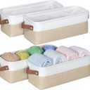 Kntiwiwo Small Fabric Storage Bins, 15x6x5 inch Narrow Storage Baskets 4-Pack Long Storage Basket for Organizing with Handles, Decorative Basket for Closets, Shelves, Toilet Paper, Beige