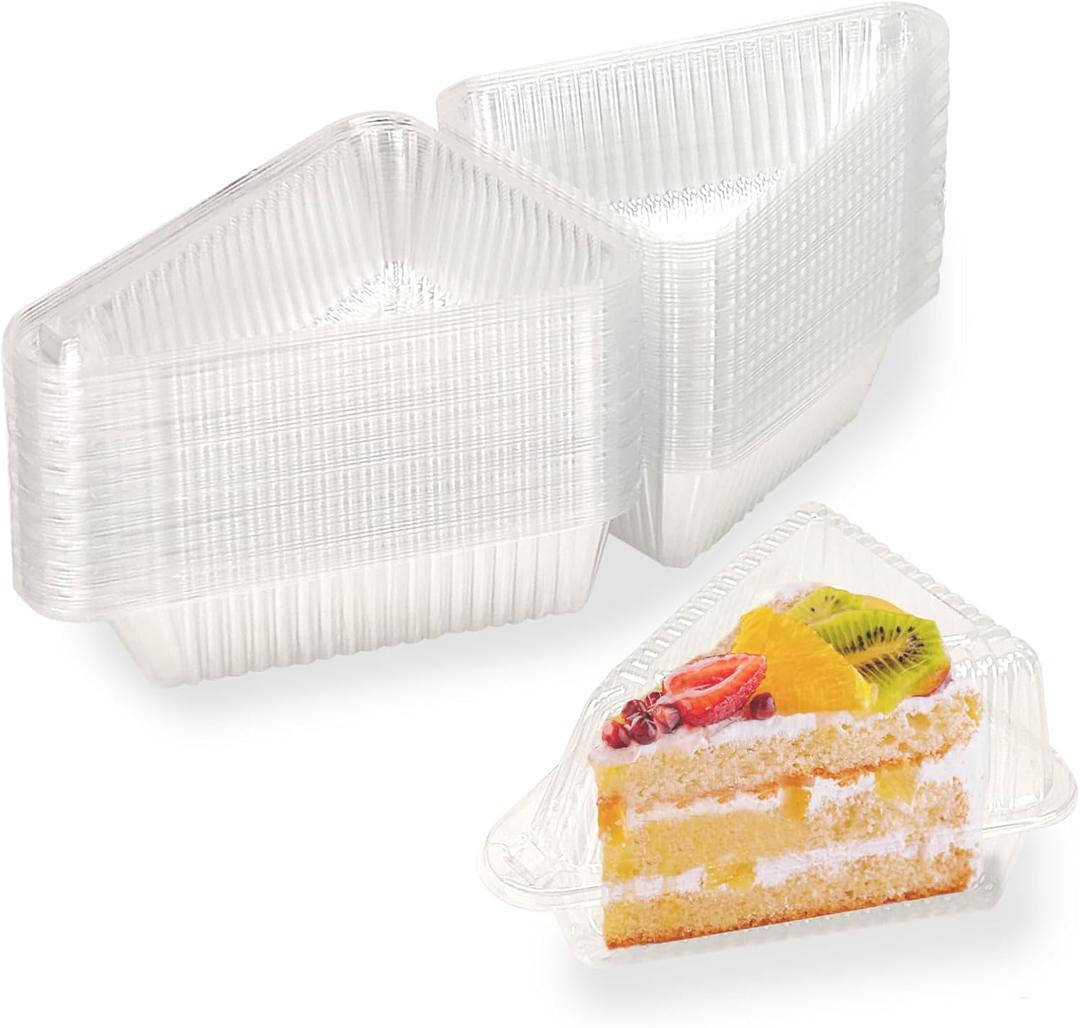 YOIYINI 50Pcs Cake Slice Containers,Disposable Pie Slice Boxes for 6-8 Diameter Cake or Pie Slices,Individual Cheesecake Containers,Plastic Boxes for Take Out Packaging, Bakery