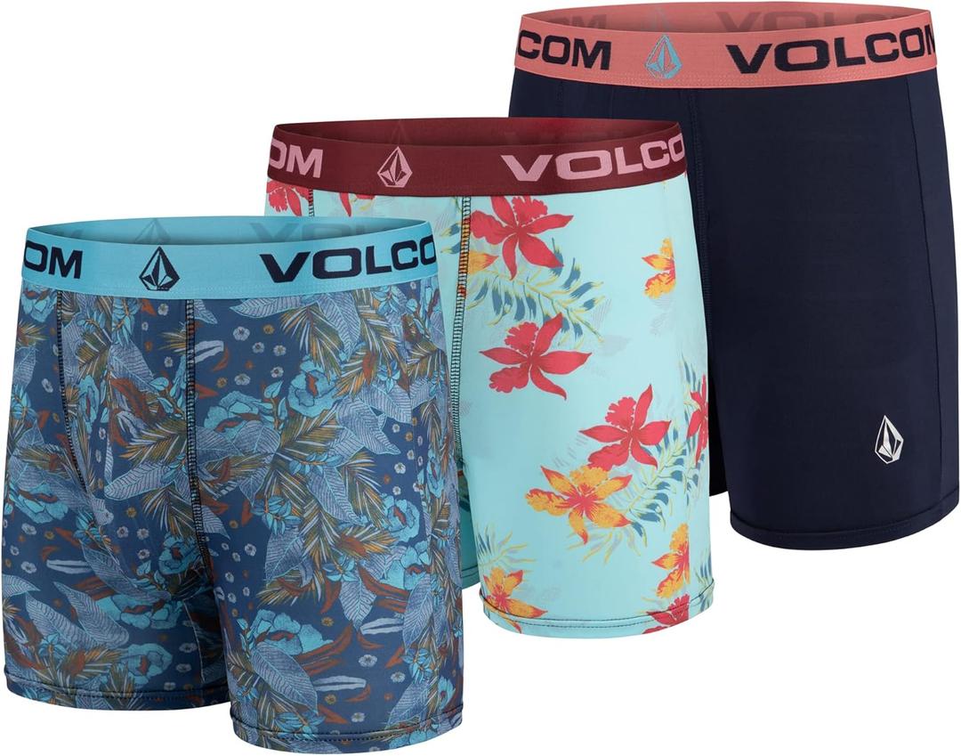 Volcom Mens Boxer Briefs 3 Pack Poly Spandex Performance Boxer Briefs Underwear (Large, Multi/Light Blue/Navy)