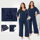 AOVDE Plus Size Pant Suits 2 Piece Casual Dressy Pantsuits Mesh Panel Bell Sleeve Outfits for Women Evening Dinner Party (Blue)
