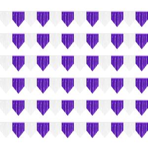 6p Banner Metallic Foil Fringe Wall Hanging Tinsel Fringe Banners backdrop for Parade Floats Garland Wedding Birthday Parties Graduation Lavender Bridal Shower Engagement Part Decoration(White Purple)