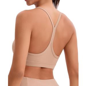 Women's Sports Bras Y Back Racerback Removable Padded Strap Yoga Bras Low Impact Workout Top (Large, Khaki)