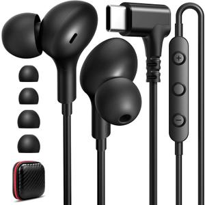 90 Angled USB C Headphones Wired Earbuds, Type-C Earphones with Mic, No Charging No Dropouts, Perfect for Travel Commute Gaming, Compatible with iPhone 17 17e 16 15 for Samsung/Galaxy S26 S25, Black