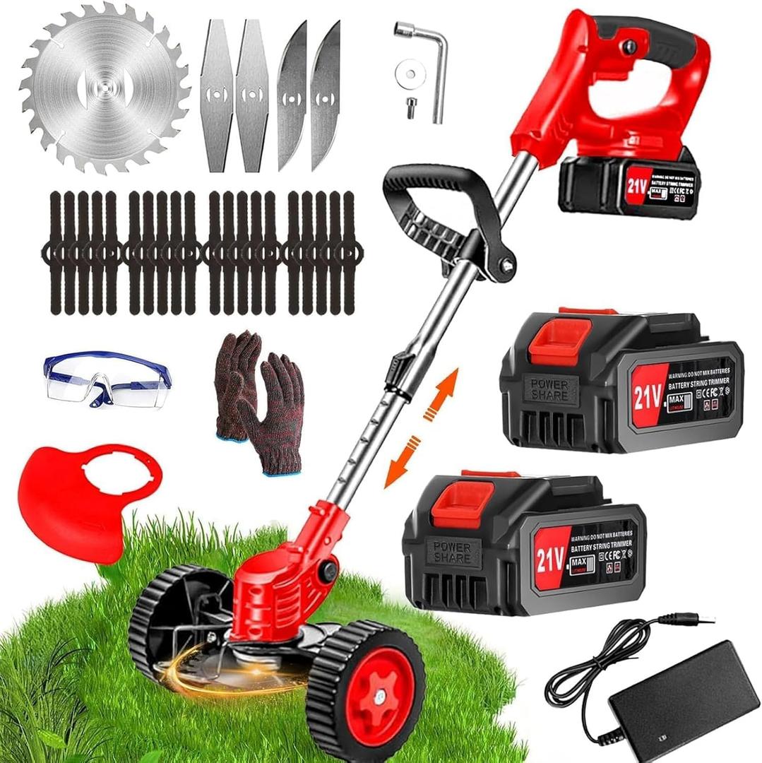 Cordless Weed Wacker Battery Powered Electric 21V 4.0Ah,Weed Wacker Battery Operated Grass Trimmer/Lawn Edger/Mower/Brush Cutter, Weeder Tool for Lawn Garden Pruning/Trimming, Black