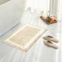 Tititex Luxury Cream Frame Line Bathroom Rug, 16x24 inch Extra Soft and Absorbent Microfiber Bath Rugs, Non-Slip Plush Shaggy Bath Carpet, Bath Mats for Bathroom Floor, Tub and Shower