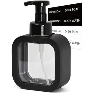 SVLX YIXVN Foaming Soap Dispenser, 300ml (10oz) Plastic Refillable Foaming Hand Soap Dispenser with 8 Pcs Waterproof Labels, Foam Pump Bottle for Bathroom and Kitchen (Black)