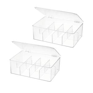 Divided Clear Plastic Organizer Bin with Hinge Lid, 8 Sections Tea Bag Storage Box for Kitchen, Snacks, Spice Packets,Pouches, Stackable Storage Bin