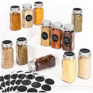 12Pcs Spice Jars with Label, 4oz Empty Square Seasoning Containers, Spice Jars with Shaker Lids, Small Spice Bottles for Salt, Herbs, Sugar, Pepper, Seasoning Jars for Spice Rack, Cabinet, or Drawer (silver)