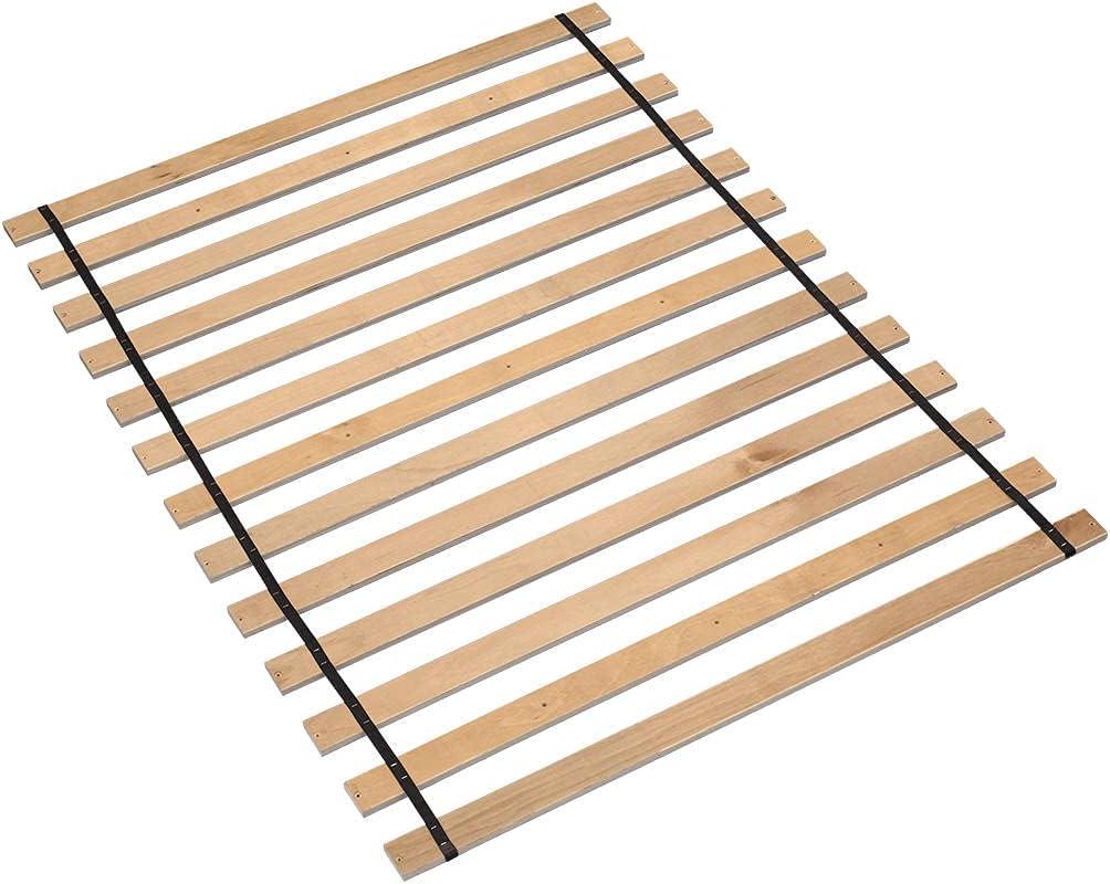 Signature Design by Ashley Wooden Mattress Support Bunkie Board Roll Slat with Nylon Cord, Full, Beige