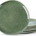 AmorArc Ceramic Dinner Plates Set of 6, 10.5 Inch Handmade Reactive Glaze Stoneware Plates, Rustic Shape Dinnerware Dish Set for Kitchen, Microwave & Dishwasher Safe, Scratch Resistant (Gade Green)