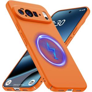 GRECAZO Magnetic Slim Case Fit for Google Pixel 10 Pro XL Case(2025)[Compatible with PixelSnap/Magsafe] Ultra-Thin Lightweight Durable Minimalist Matte Hard Cover Shockproof Non Slip Ring-Orange