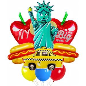 12 PCS New York Party Decorations Balloons/Statue of Liberty Balloons/Fabulous Sex City Chic Party/NYC Checkered Yellow Taxi Cab Balloon/Retro Urban Style Celebrations/Cityscape Photo Props