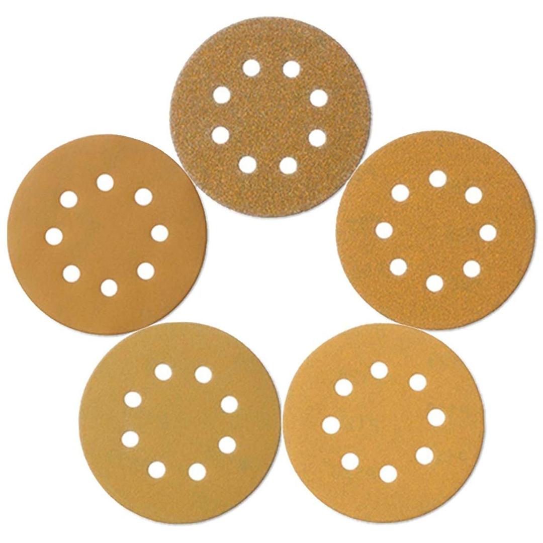 5-Inch 8-Hole Hook and Loop Sanding Discs, Orbital Sander Sandpaper Discs, 100 Pieces Round Sandpaper Set Include 60 80 120 150 and 220 Grits