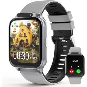 Smart Watch for Kids 1.85" with Fitness Tracker, Sleep Monitor, 22/100+ Sport Modes, DIY Dial, IP68 Waterproof, Step Counter, Heart Rate, Camera, with/Without APP, Gift for 3-12 Years Old Boys Girls (Silver)