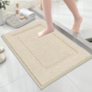 SHACOS Super Soft Small Bathroom Rugs 16x24 inch Non Slip Washable Bath Rugs Microfiber Bath Mats for Bathroom Floor Tub Shower Vanity Sink Decor Accessories, Light Beige 1'4" x 2'