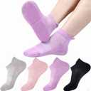 4 Pairs Grip Socks Pilates Socks for Women Non Slip Yoga Athletic for Barre Travel (US, Numeric, 5, 9, Regular, Regular, 4, Purple/ Pink/ Black/ Grey)