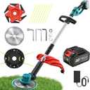 SakerPlus Wireless Weed Cutter, 3-in-1 Brush Cutter/Lawn Mower/Edger with Dual 22V 4000mAh Batteries, Brushless Weed Wacker Adjustable Pole Weed Eater Grass Trimmer for Yard, Thick Weeds & Shrubs