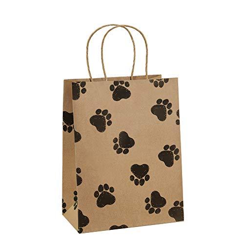BagDream Brown Gift Bags 8x4.25x10.5 14 Pcs Kraft Paper Gift Bags with Handles, Paw Prints Paper Sacks for Animal Party Favor, Retail, Grocery, Dog's Puppy's Paw