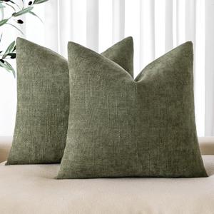MIULEE Pack of 2 Decorative Throw Pillow Covers Soft Chenille Christmas Throw Pillows Solid Textured Cushion Covers for Spring Couch Sofa Bedroom Living Room 18x18 Inch, Olive Green