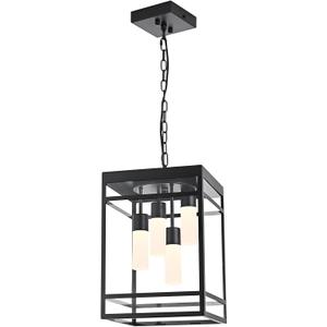 Large 4-Light LED Outdoor Pendant Lights for Porch Black Outdoor Chandelier 5CCT Dimmable Exterior Hanging Pendant Porch Light Fixtures LED Integrated Included Outside Lantern for Entrance