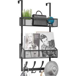Kaiferty Over The Door Hooks Organizer, Coat Rack Over The Door Storage Hanger Towel Rack, Back of Door Storage Organizer for Bathroom,Bedroom,Kitchen,Office (Black, 3-Tier)