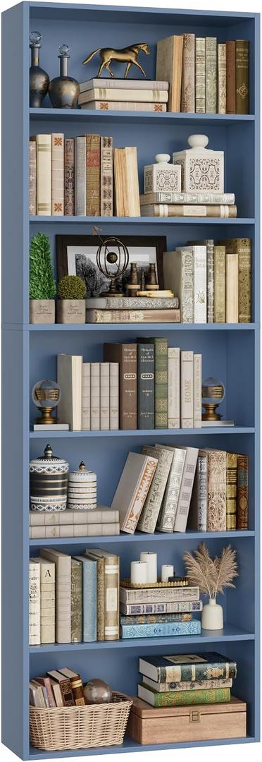 FACBOTALL 82" Tall Bookshelf, 7-Tier Open Shelves Bookcase, Freestanding Display Storage Shelves, Tall Bookcase Home Decor Furniture for Home Office, Living Room, Bedroom, Blue, Large