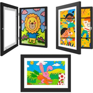 3 Pack Kids Artwork Frames 10x12.5 Inch Changeable Kids Art Frame with Front Opening for Art Display, Horizontally Vertically Wall Mount for Kids Drawing & School Projects (Black)